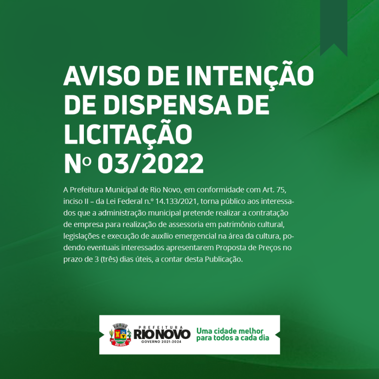 Aviso De Intenção De Dispensa De Licitação 0032022 3272